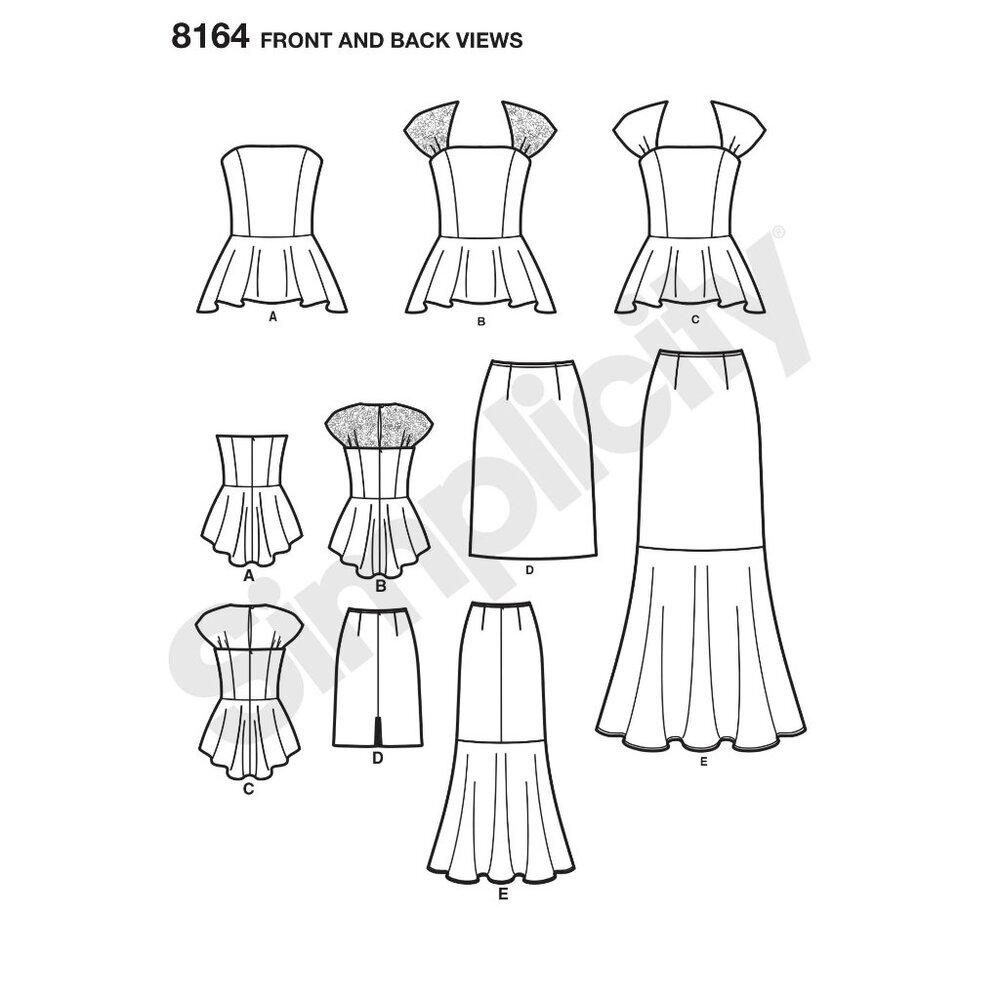 Simplicity Sewing Pattern 8164 Dress Skirt Long Short Peplum Top Misses Size 4-1 - Picture 3 of 3